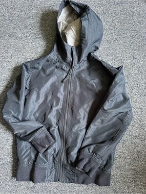 Place Black Hooded Windbreaker Jacket with Gray Lining